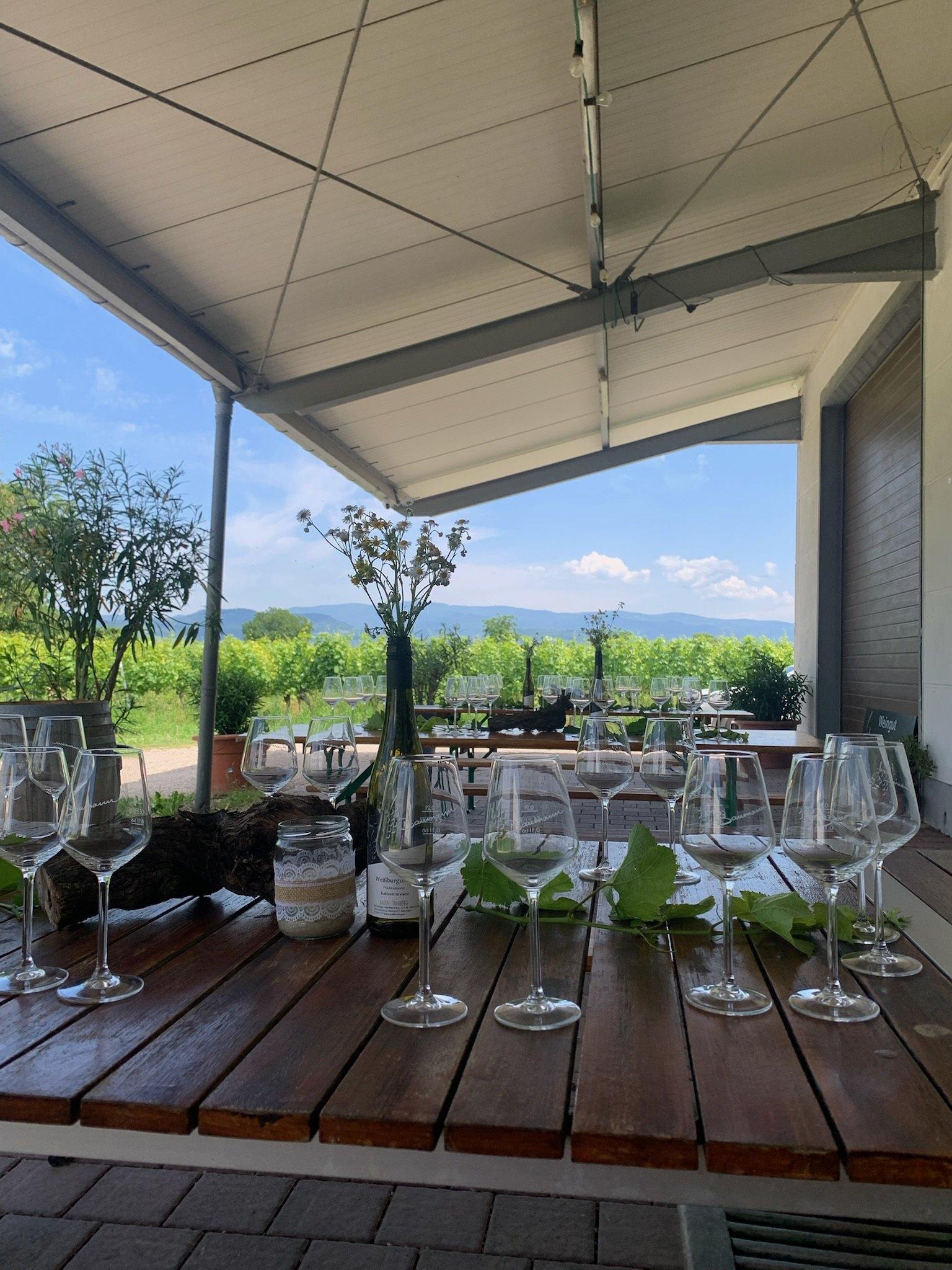 Weinprobe an der Weinhalle in den Reben am Tuniberg